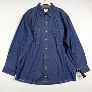 Dickies Denim Welder Shirt Men Large Long Sleeve Metal Snap Welding Workwear NWT